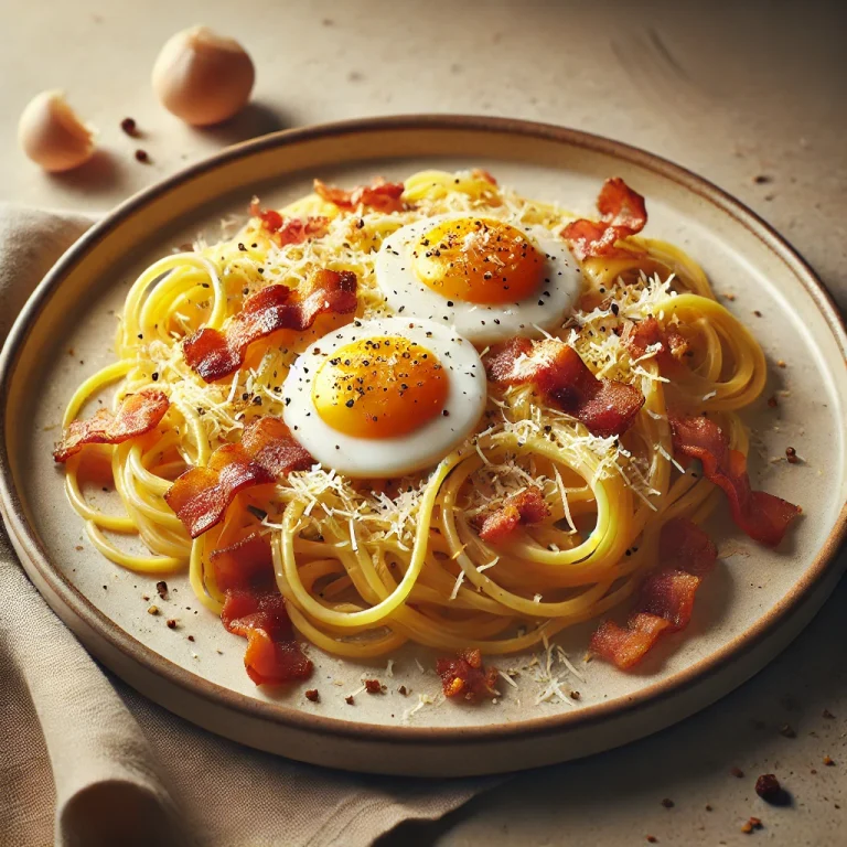 Carbonara szalonnával tálalva