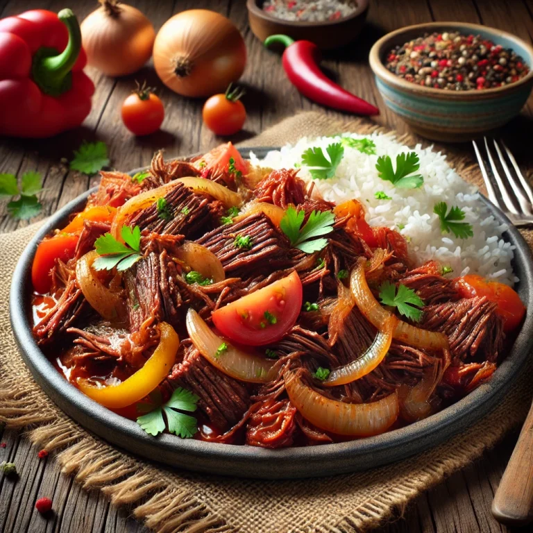 Carne Seca tálalva rizzsel és friss korianderrel