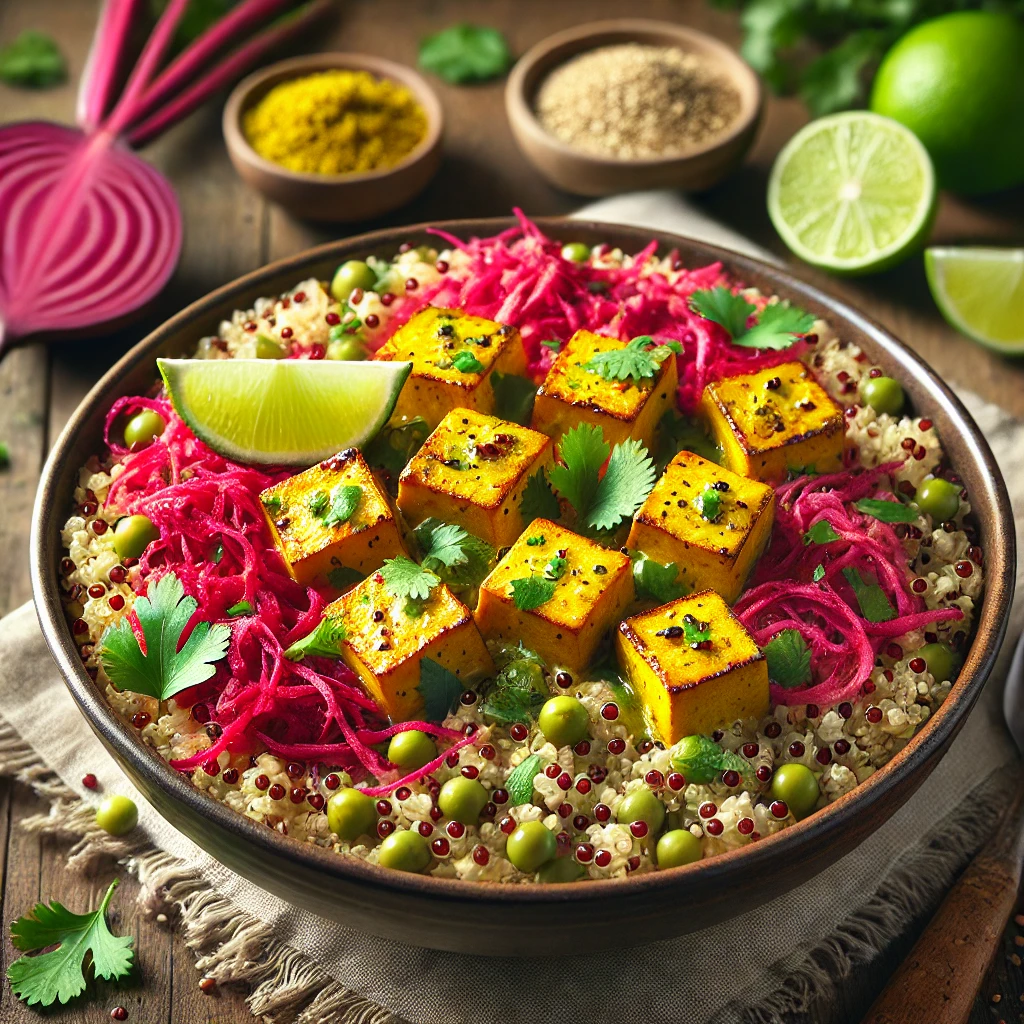 Tápláló és egzotikus quinoa curry friss céklával és lime tofuval