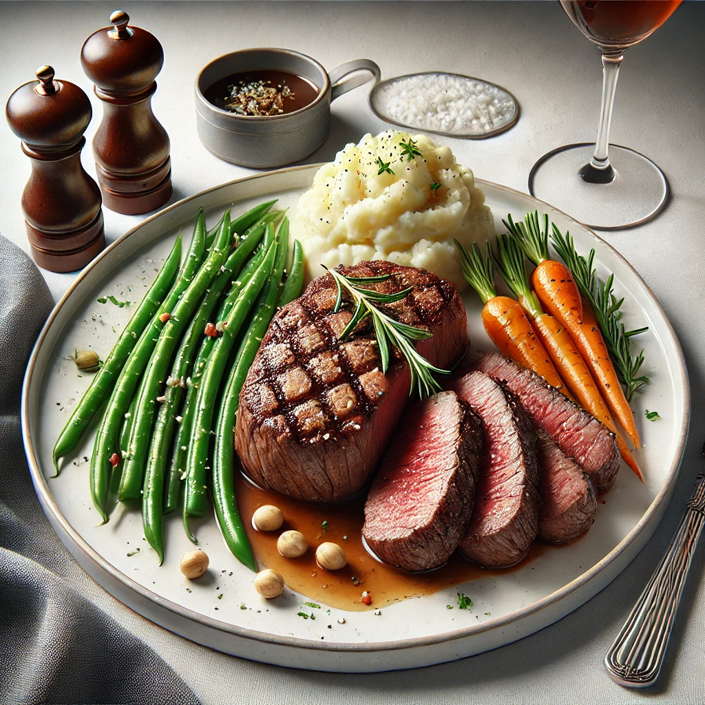Francia bélszín steak párolt zöldségekkel és vajjal