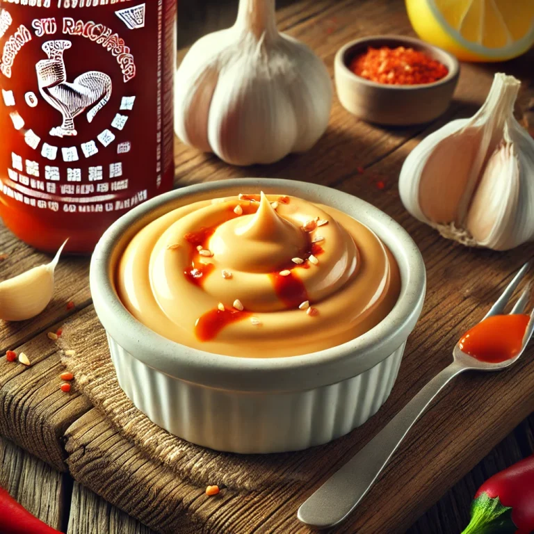 Csípős sriracha majonéz tálalva