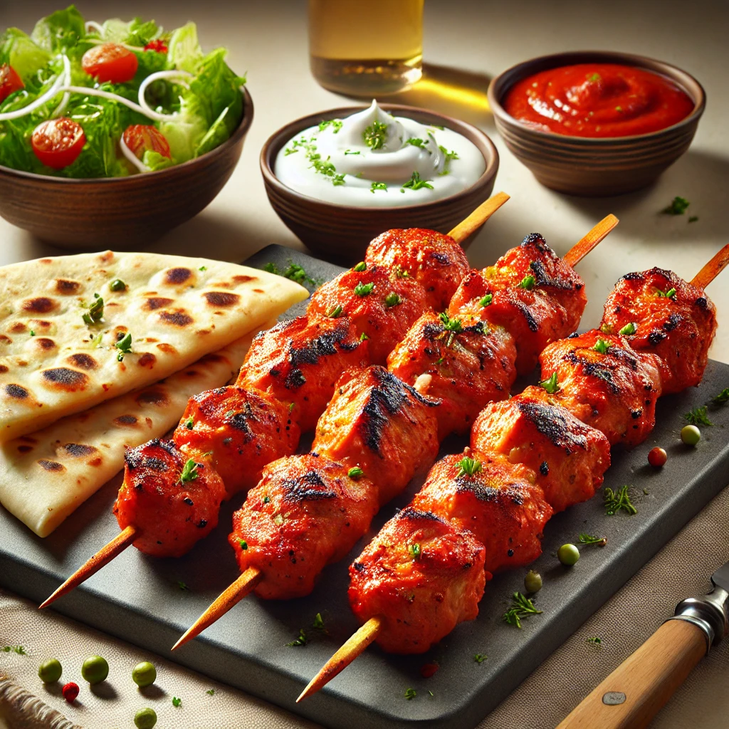 Finom csirke tikka kebab frissen tálalva