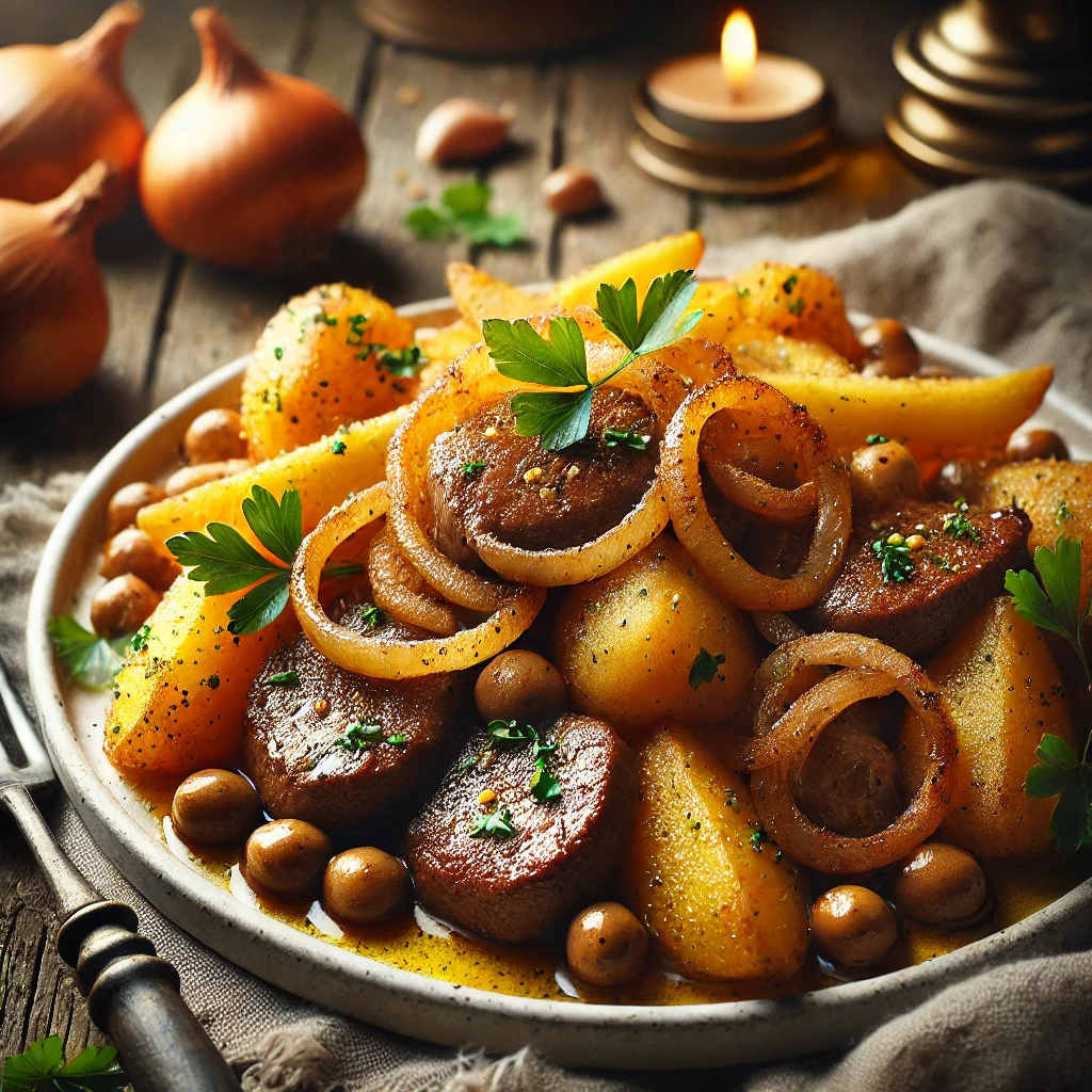 Házias és egyszerű csirkemáj hagymás krumplival