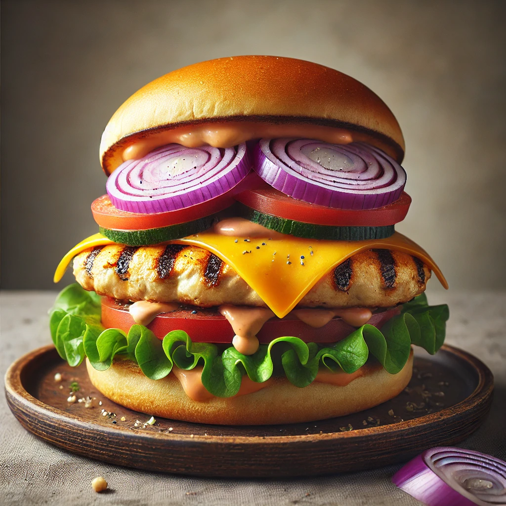 Ízletes burger csirkemellel és ranch szósszal