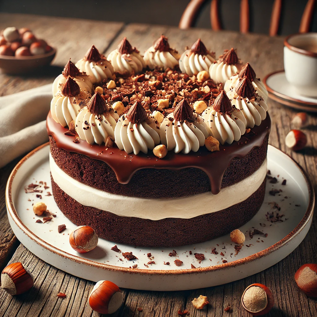Krémes, csokoládés torta pirított mogyoróval