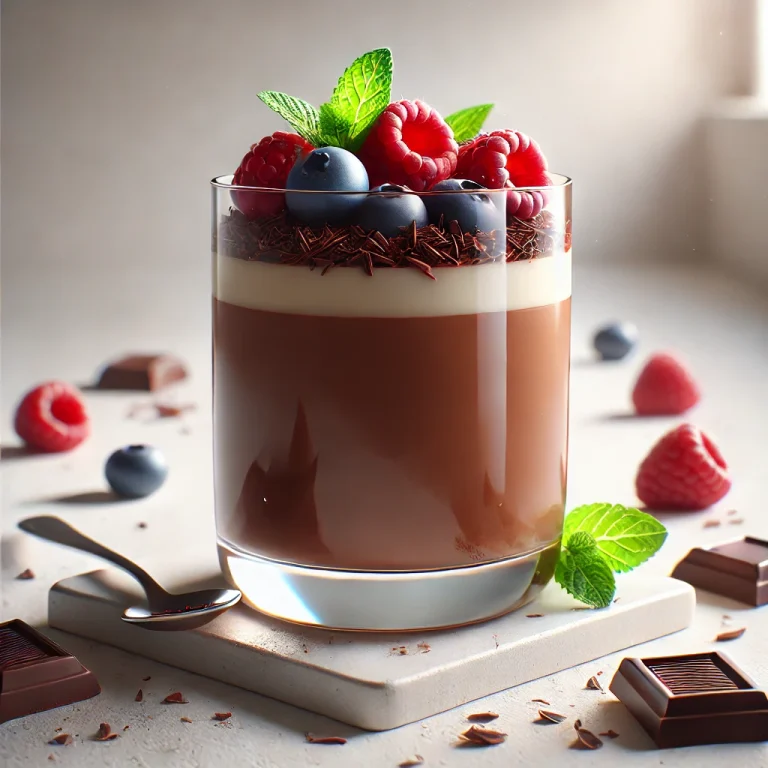Cukormentes csokoládés panna cotta tálalva