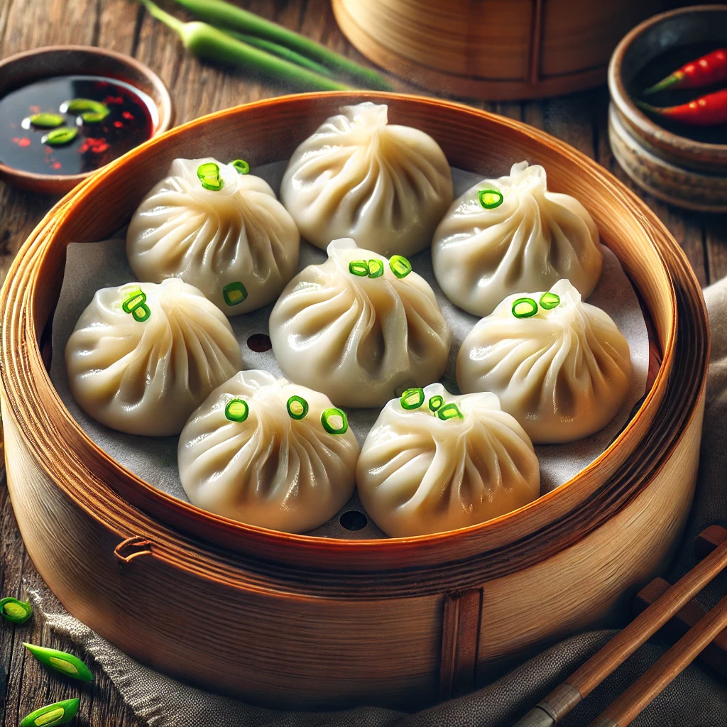 Ízletes ázsiai dim sum sertéshúsos töltelékkel