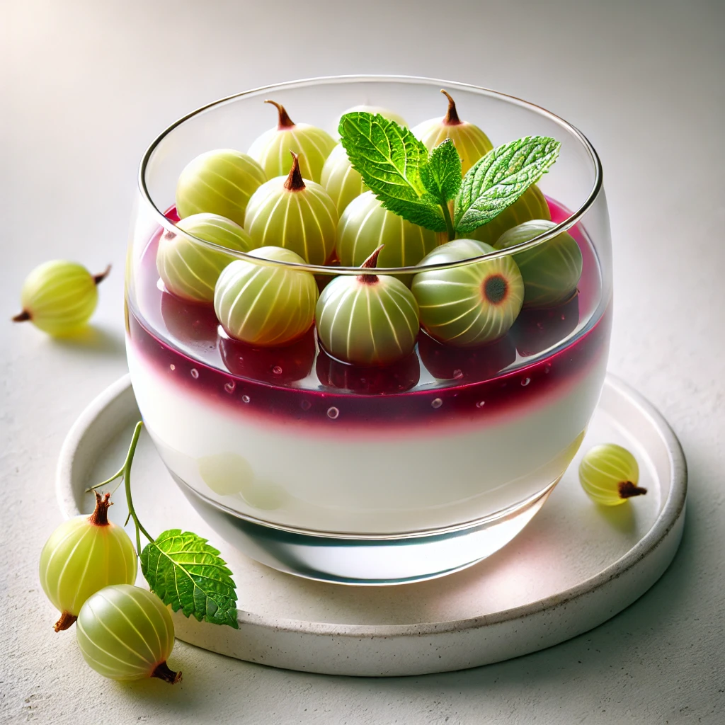 Krémes panna cotta friss egrespürével és mentával díszítve