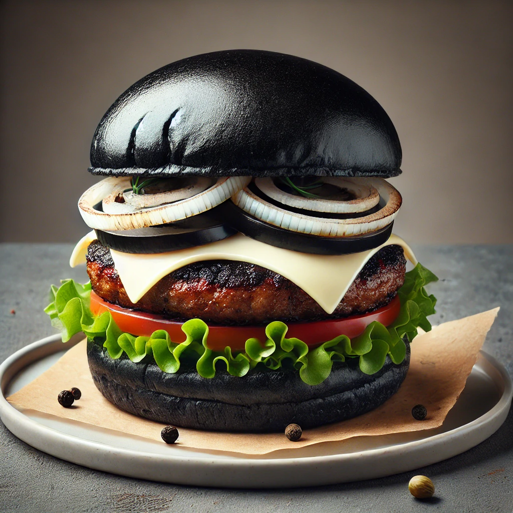 Tintahal tintájával készült fekete burger különleges ízekkel