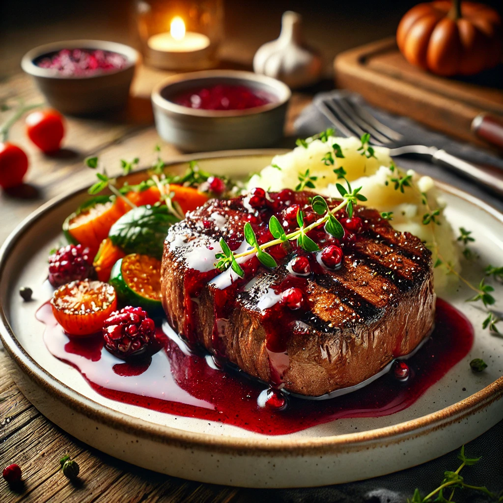 Elegáns és különleges szarvas steak bogyós szósszal