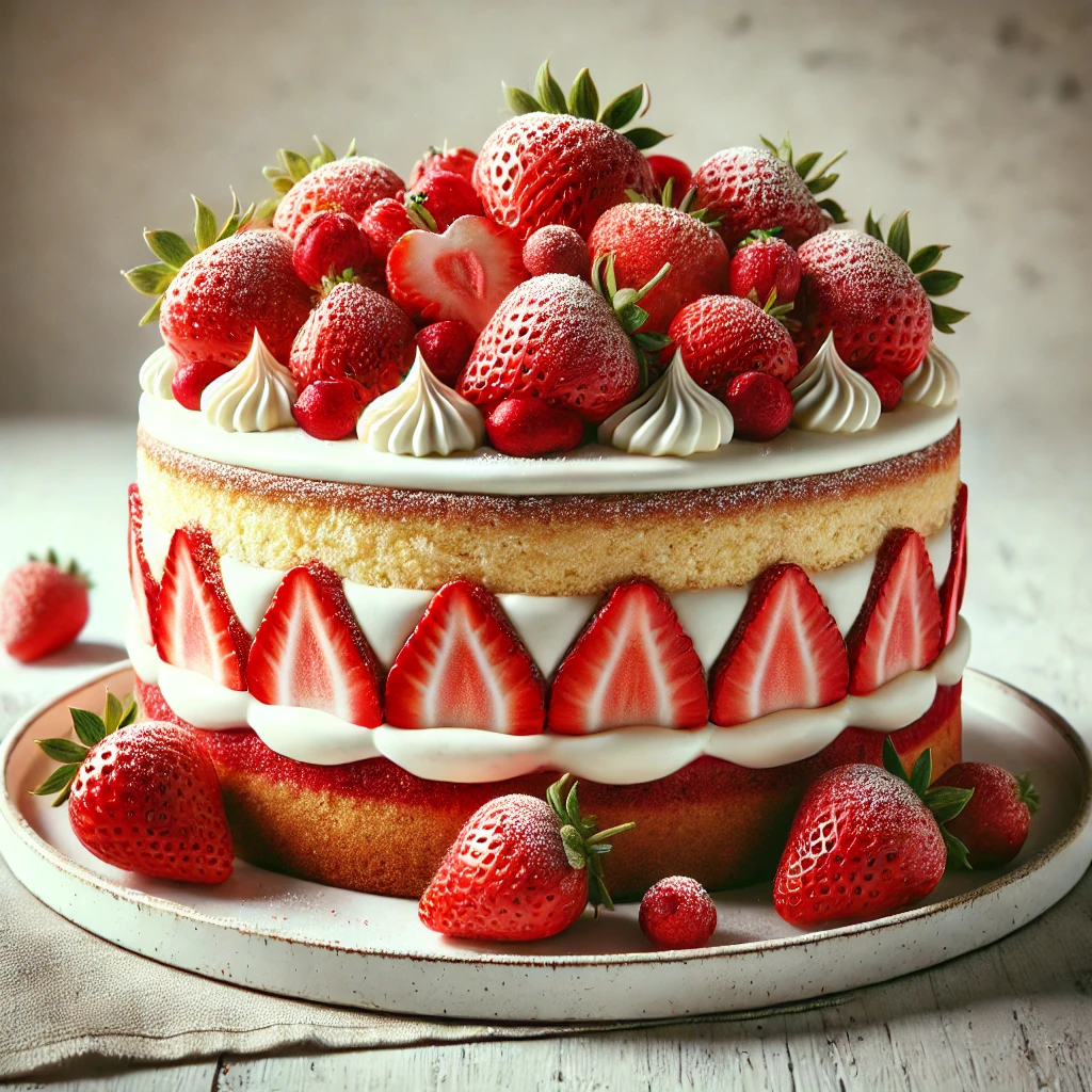 Könnyű és krémes torta friss eperrel