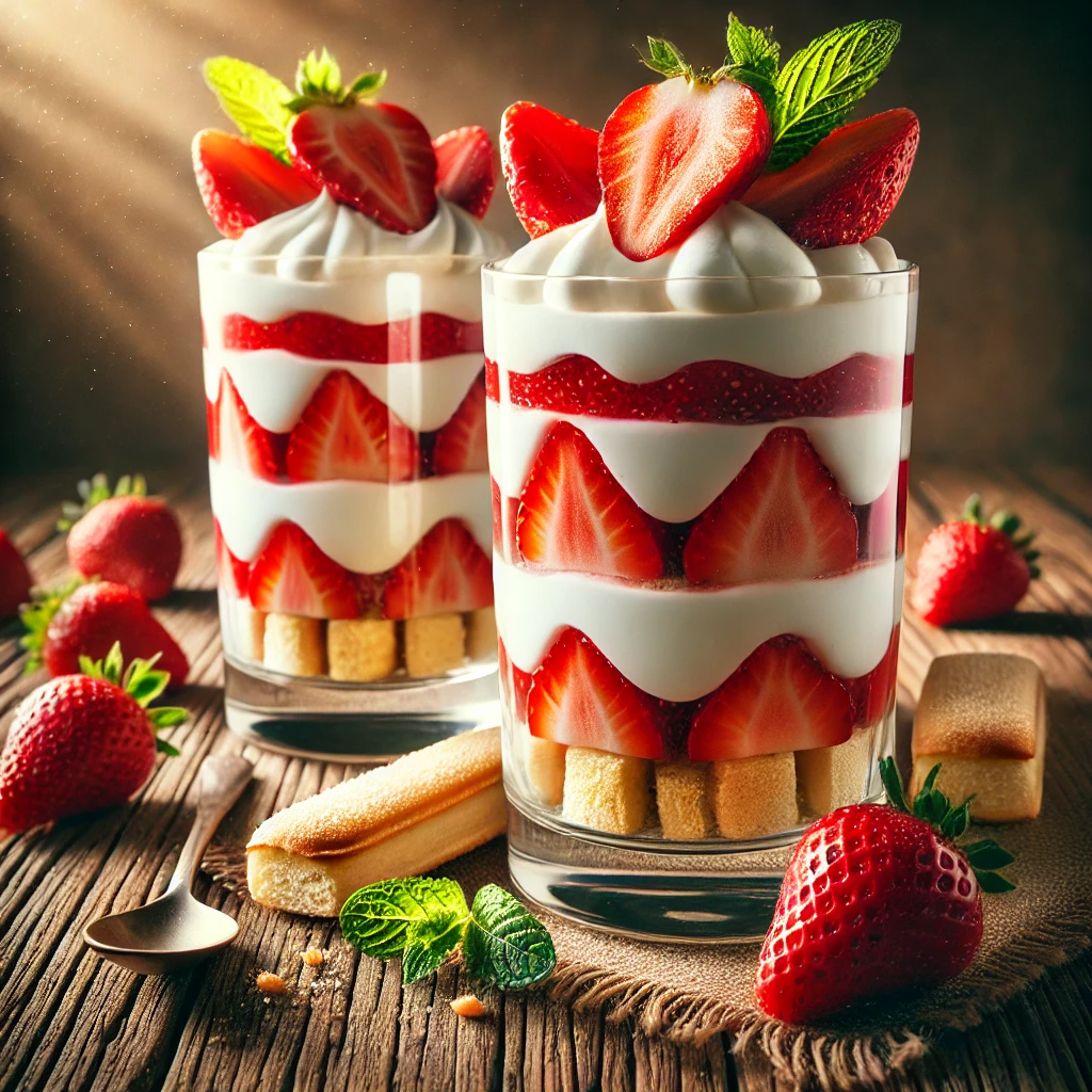 Friss eper és mascarpone rétegek pohárban
