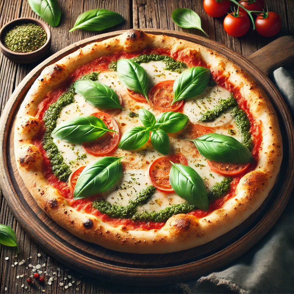Olasz extra bazsalikomos Margherita pizza, ropogós tésztával