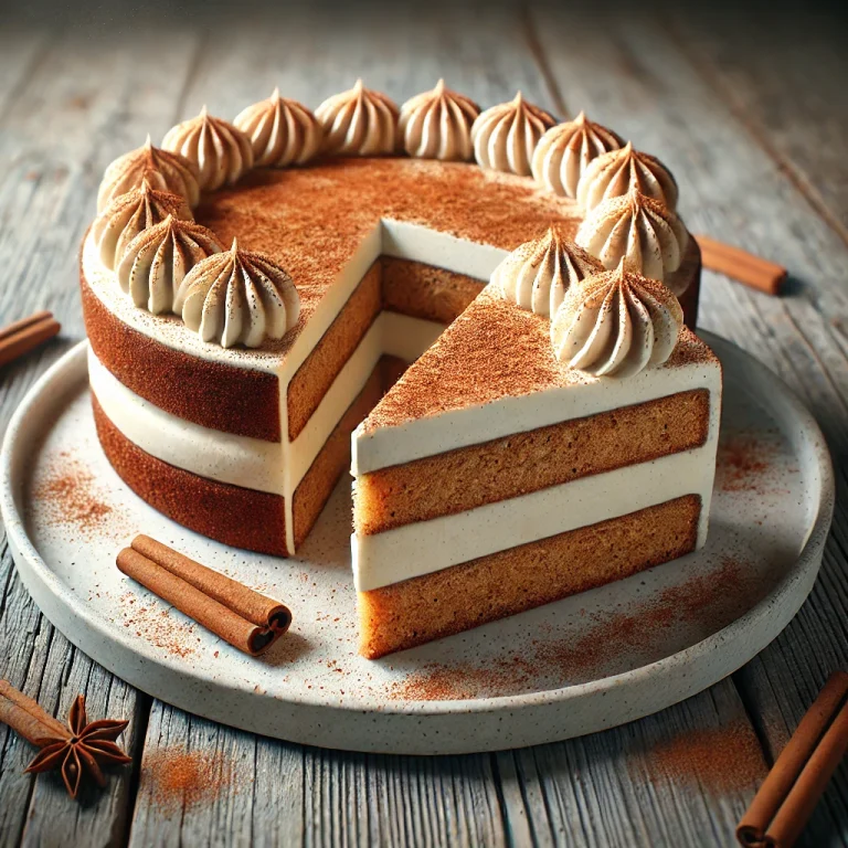 Fahéjas krémtorta szeletelve tálalva