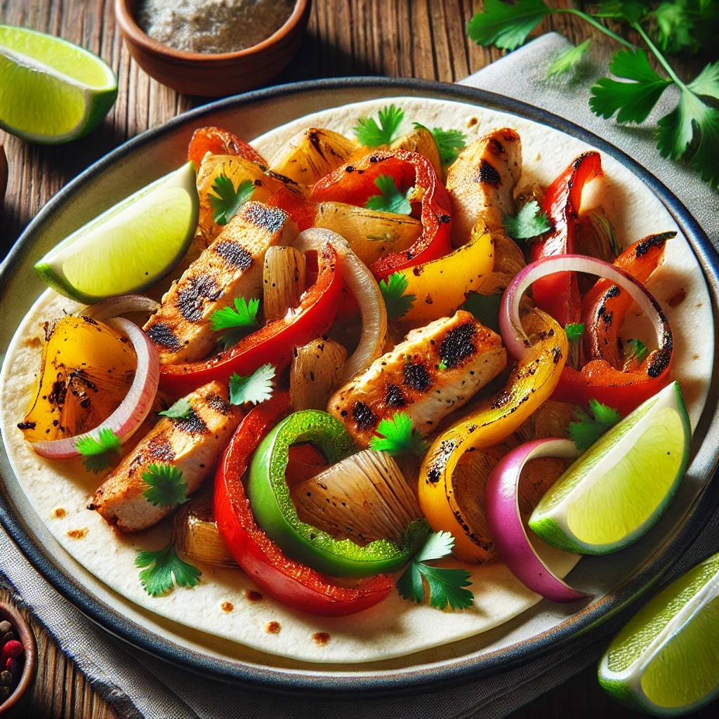 Mexikói stílusú fajitas csirkével és zöldségekkel