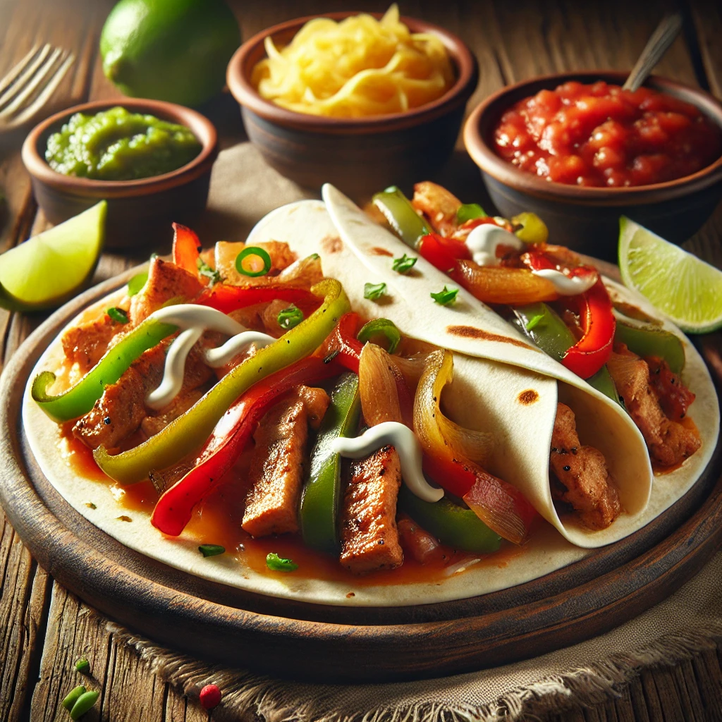 Ízletes és gyors fajitas sertéshússal, friss zöldségekkel és tortillával
