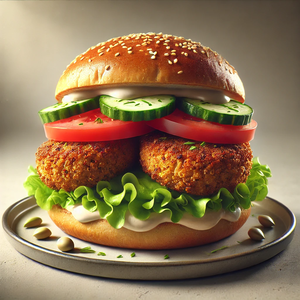 Egészséges és ízletes falafelpogácsával készült burger