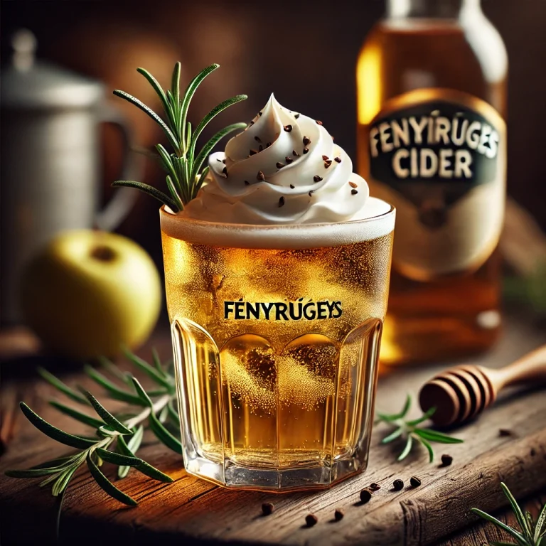 Fenyőrügyes cider pohárban tálalva