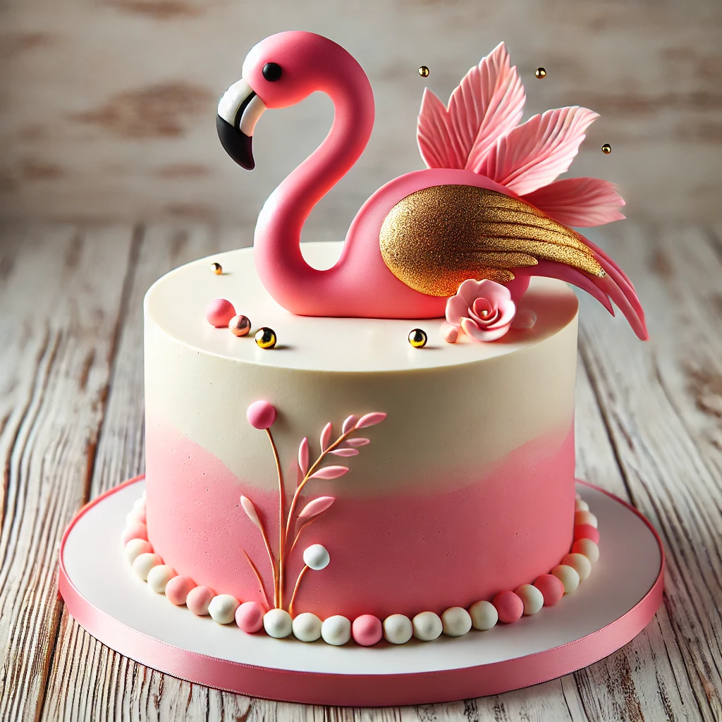 Egyedi és látványos flamingó torta fondant díszítéssel