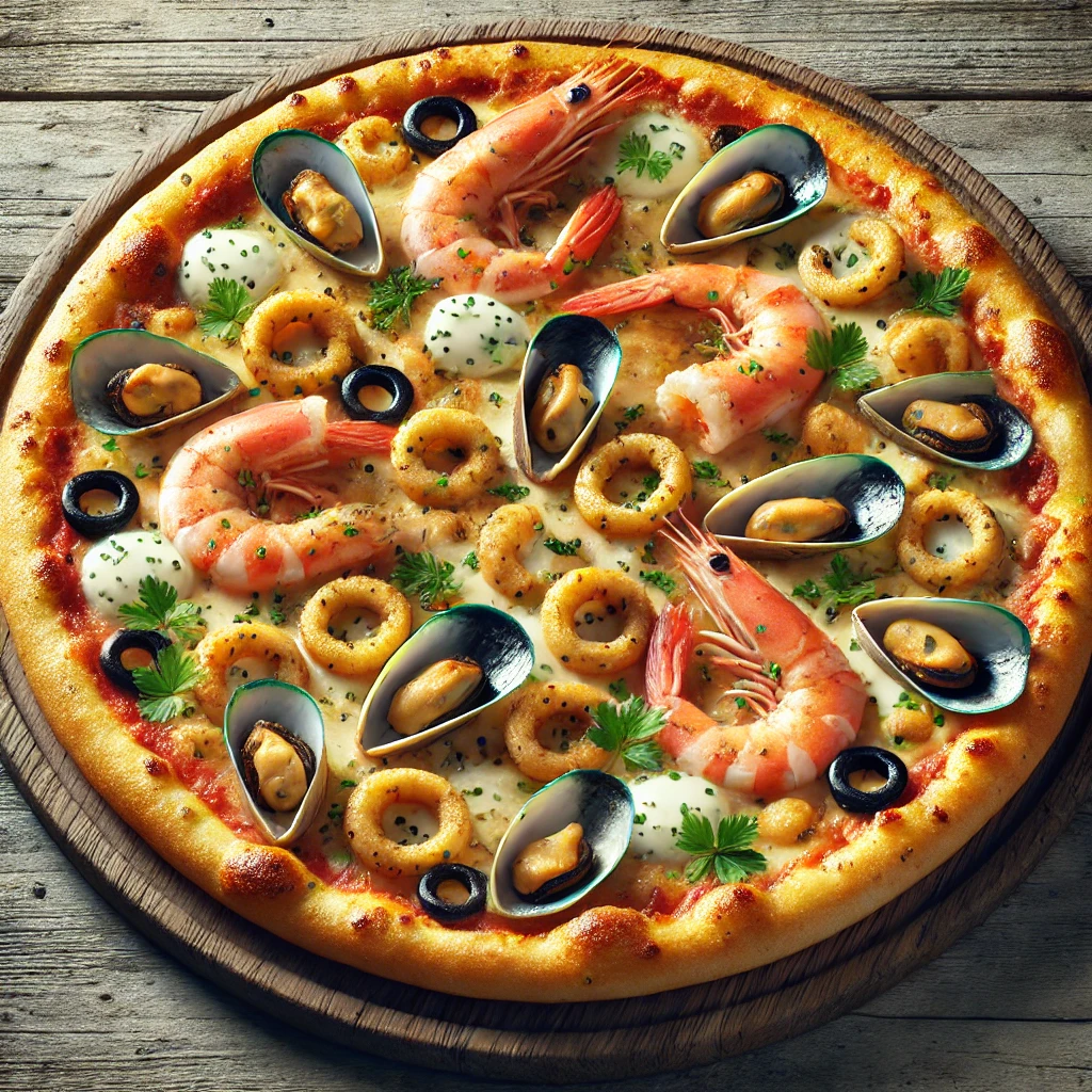 Tengeri pizza fokhagymával és friss petrezselyemmel