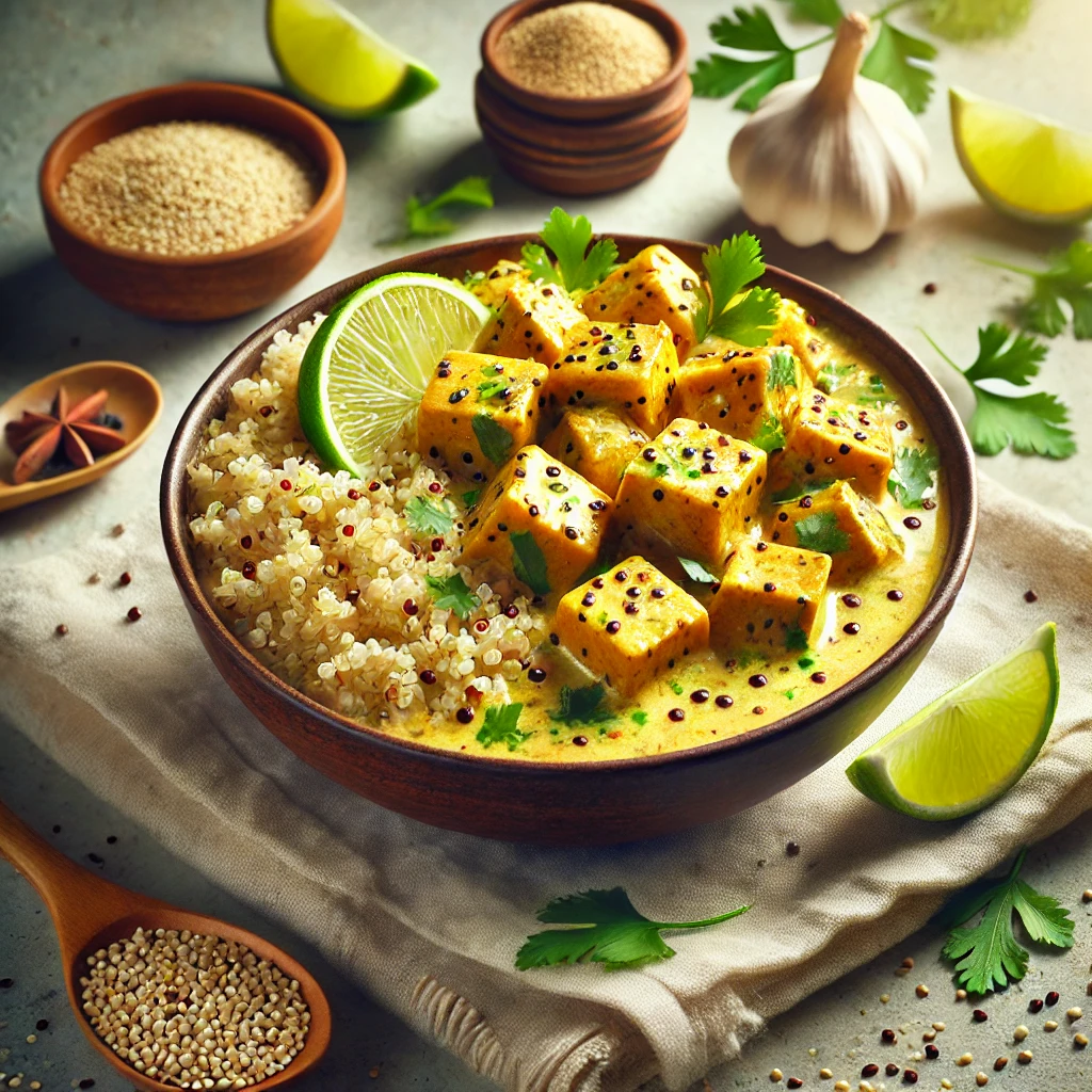 Tápláló quinoa curry lime-os tofuval