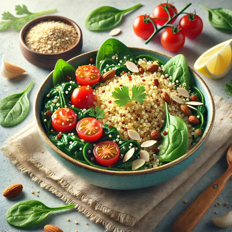 Fokhagymás quinoa saláta spenóttal
