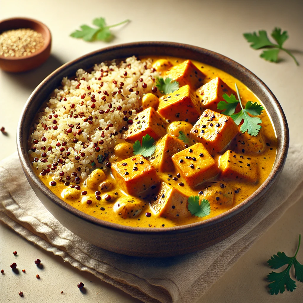 Tápláló quinoa tofuval és kókusztejes curryszósszal