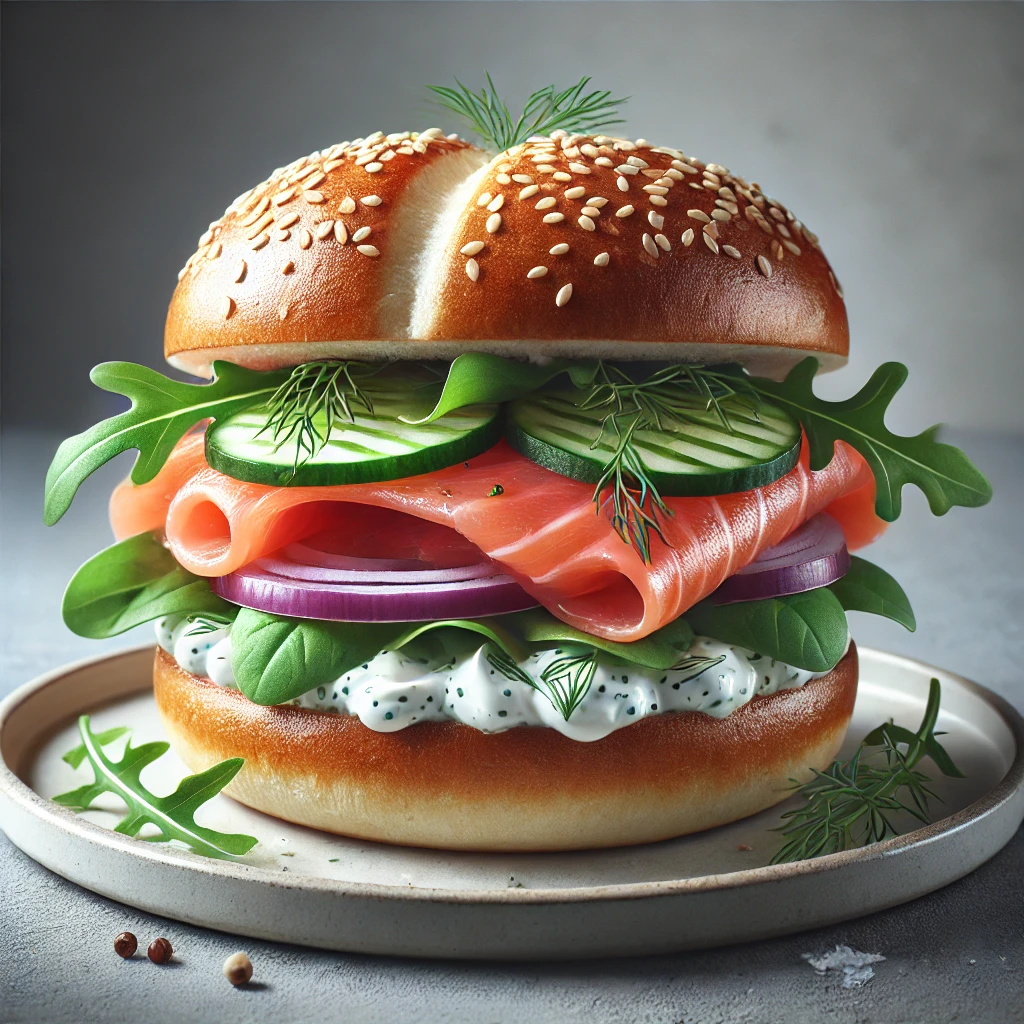 Kapros sajtos krémmel és friss rukkolával készült burger