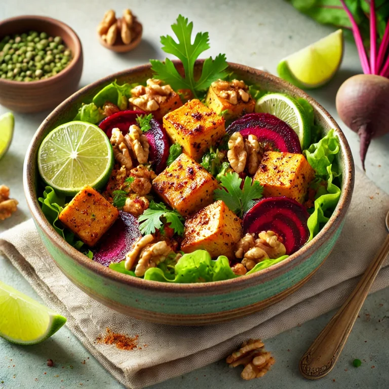 Fűszeres tofu lime-mal céklás salátával