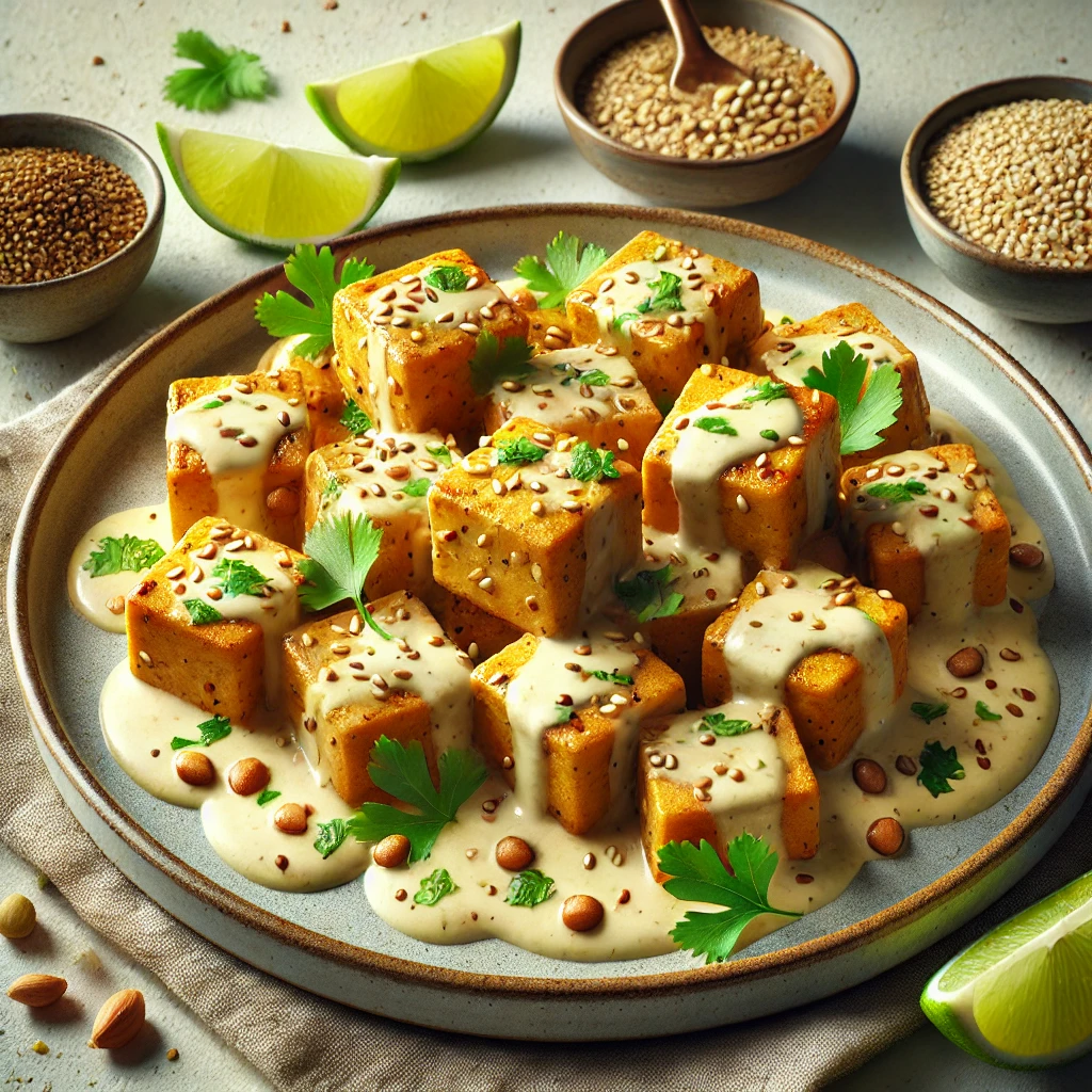Tápláló tofu lime-mal és krémes tahinivel