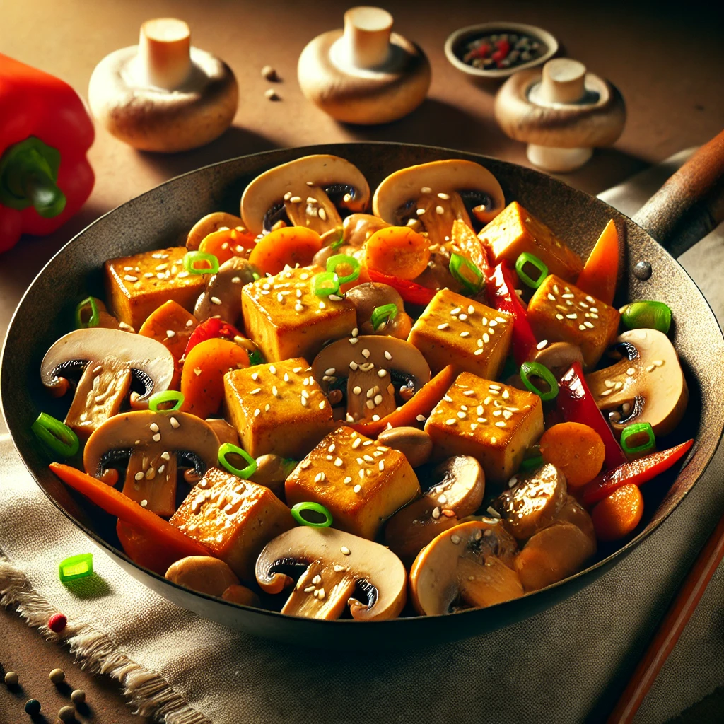 Ízletes és egészséges tofu wokban pirított zöldségekkel