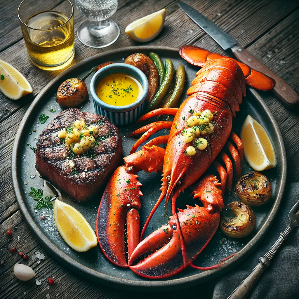 Luxus grill fogás homárral és steakkel