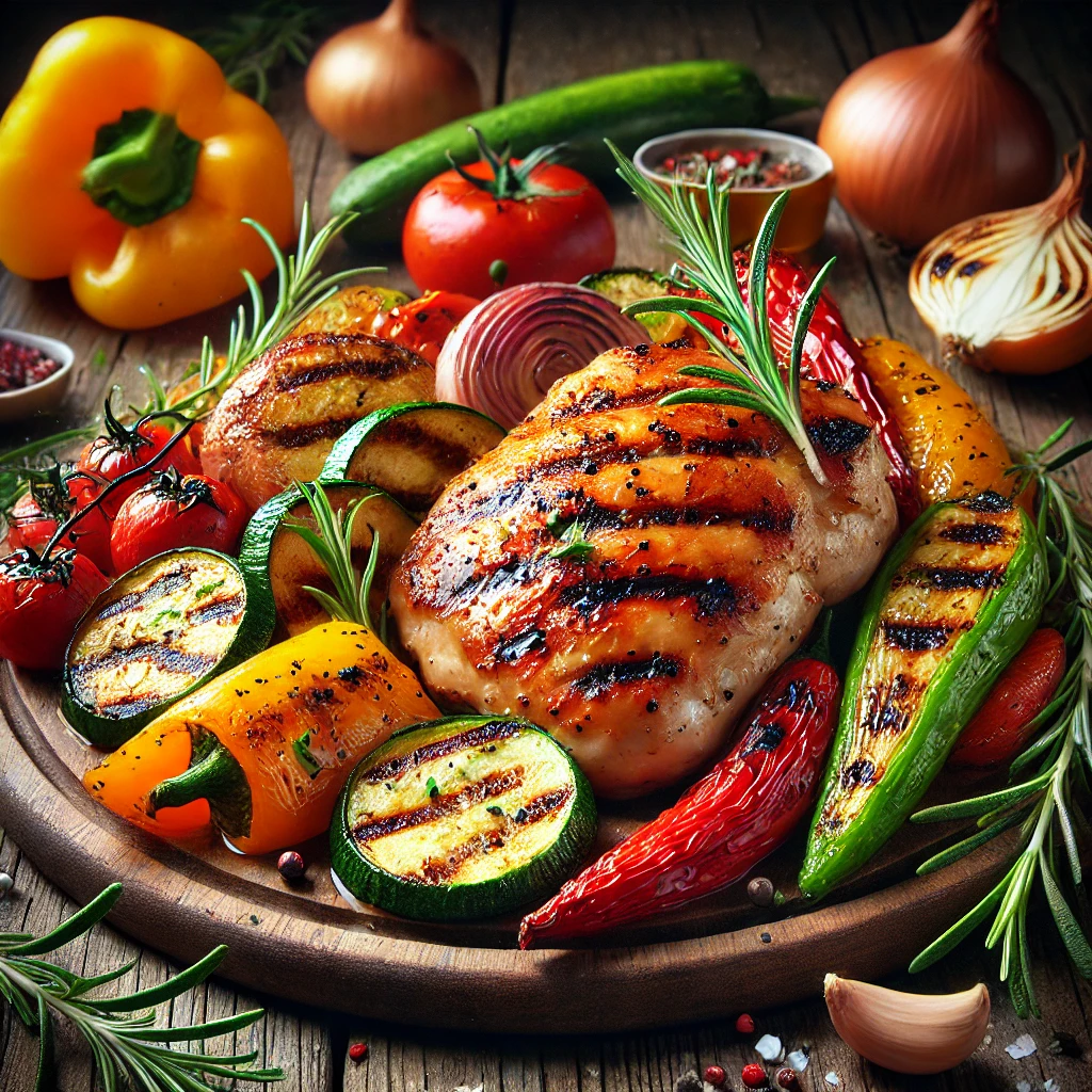 Egyszerű és egészséges grillezett csirkecomb zöldségekkel