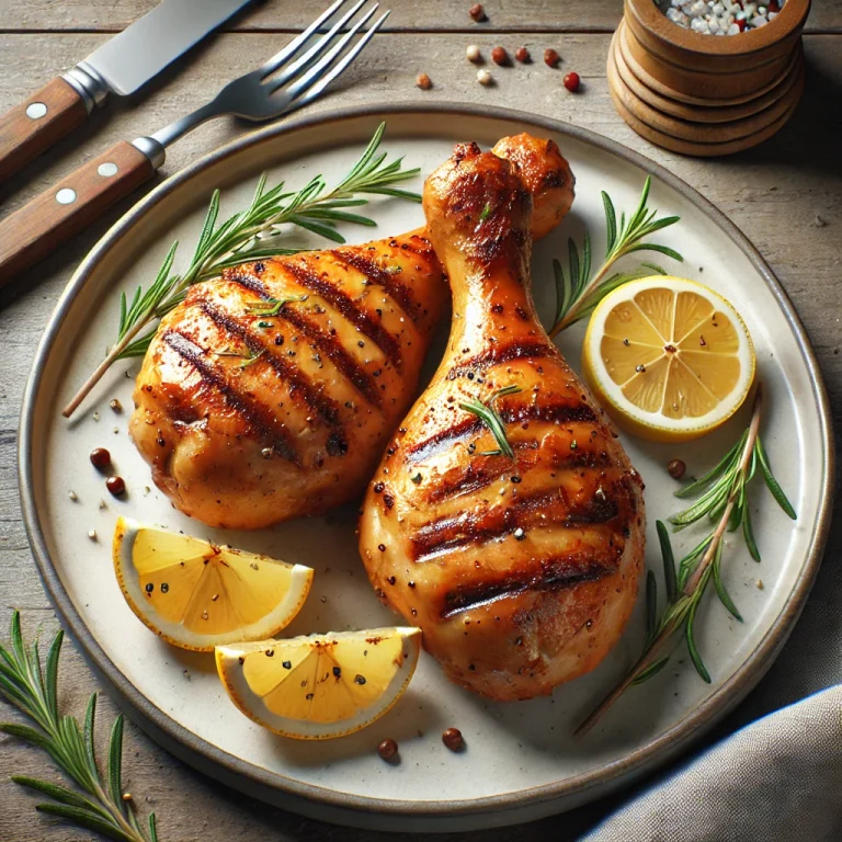 Grillezett csirkecombok tálalva