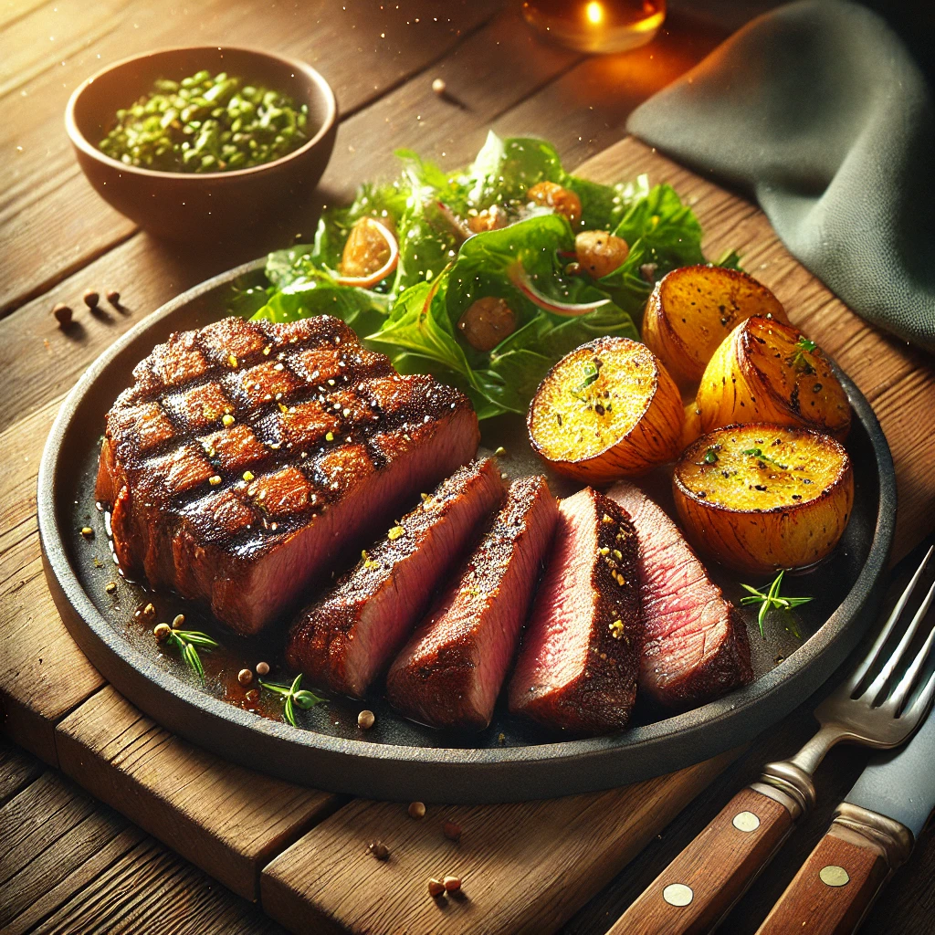 OmlÃ³s grillezett medvehÃºs kÃ¶retekkel tÃ¡lalva