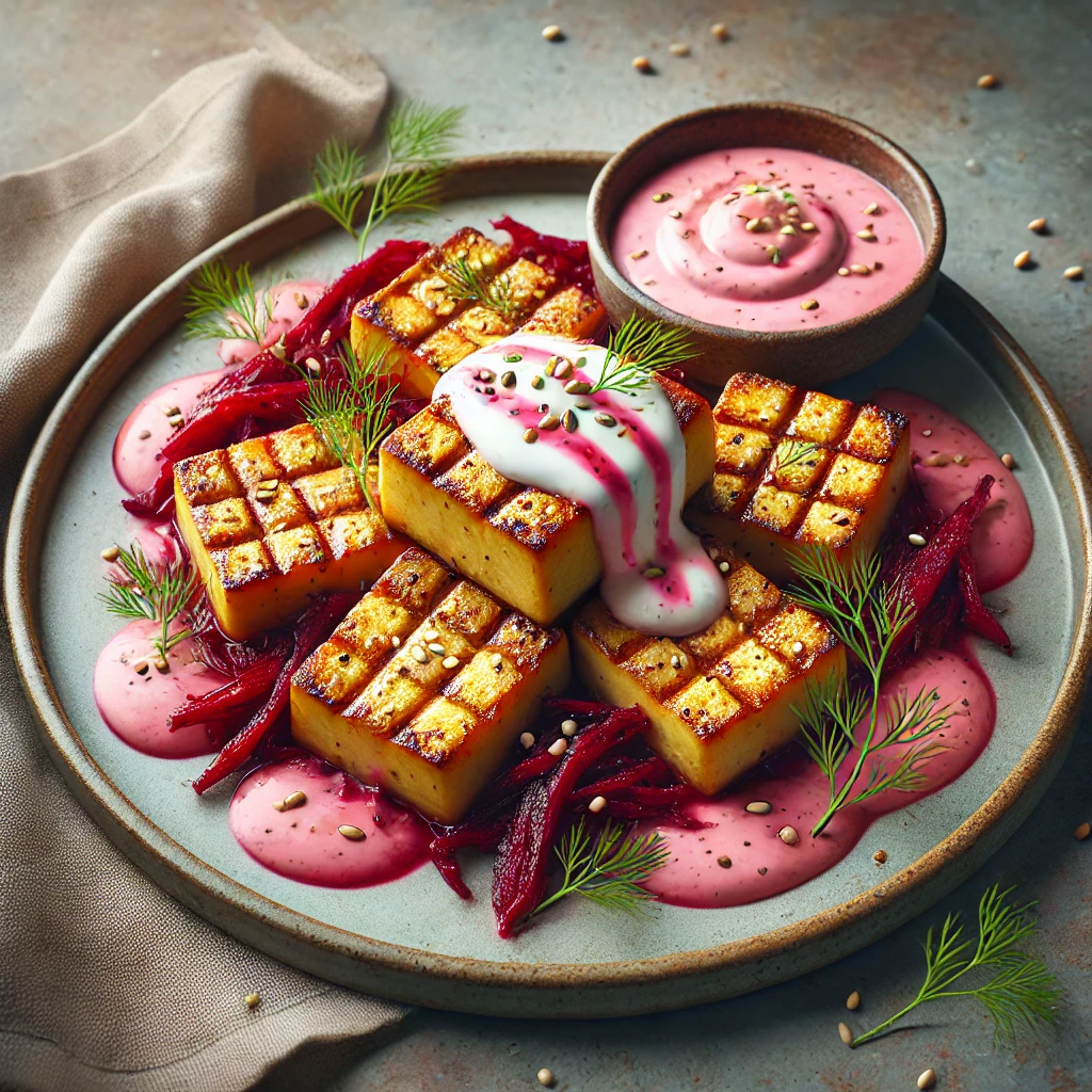 Tápláló tofu céklás szósszal és pirított szezámmaggal