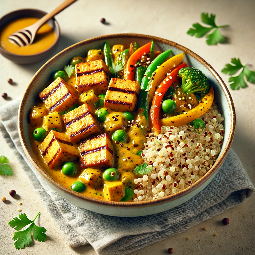 Tápláló quinoa curry tofuval és wok zöldségekkel
