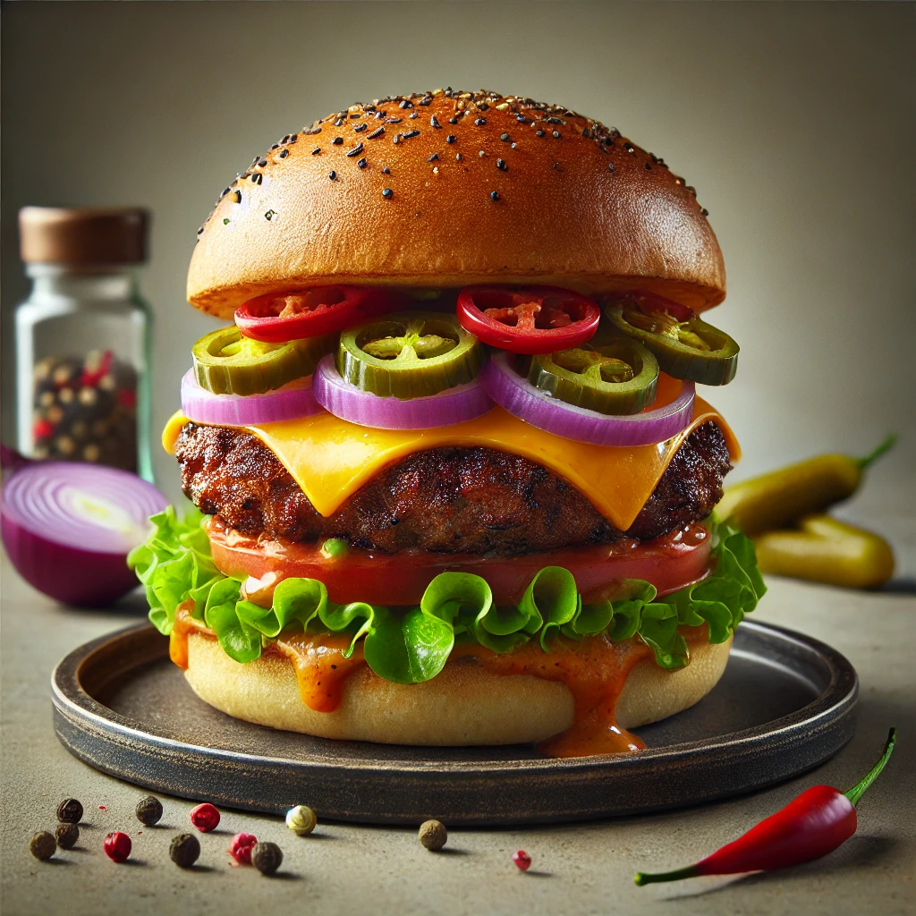 Extra csípős hamburger cheddar sajttal és habanero chilivel