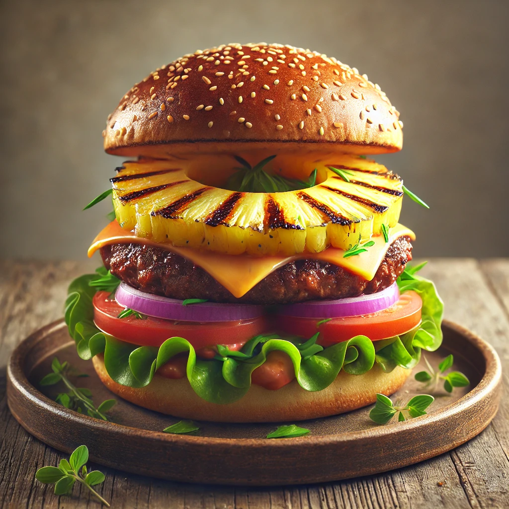Különleges burger grillezett ananásszal és cheddar sajttal