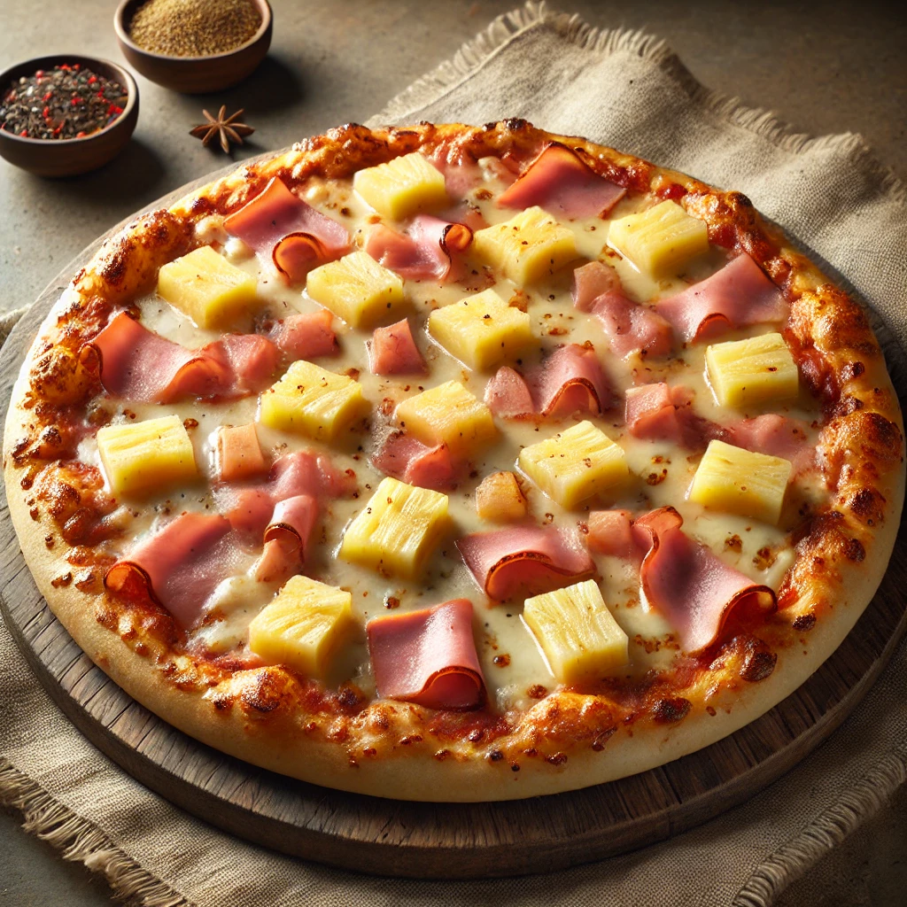 Kanadai stílusú Hawaiian pizza ananásszal és sonkával