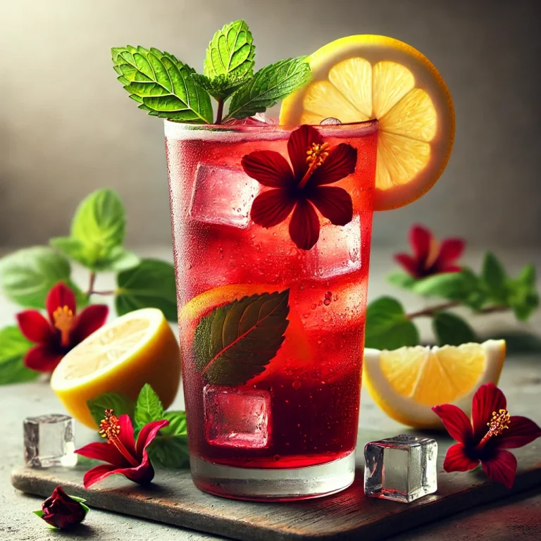 Hibiszkuszos limonádé pohárban tálalva