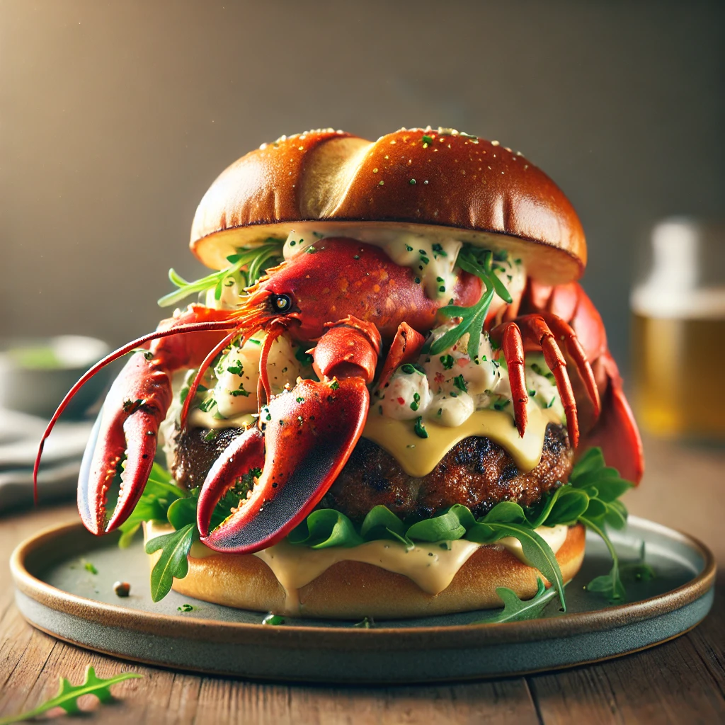 Friss homárhússal és rukkolával készült luxus burger