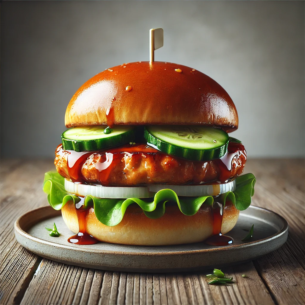 Autentikus japán teriyaki burger csirkével és zöldségekkel