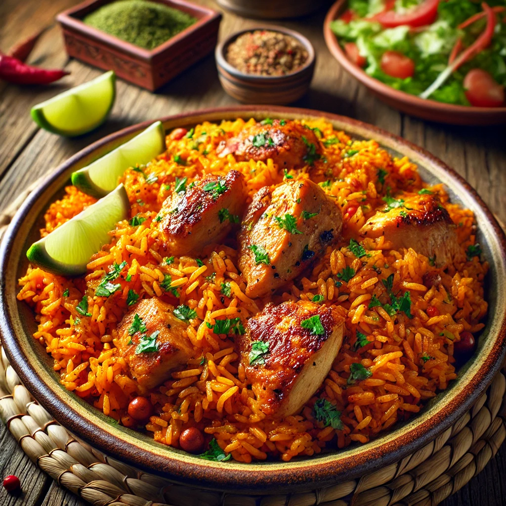 Autentikus Jollof rizs csirkével vagy marhával