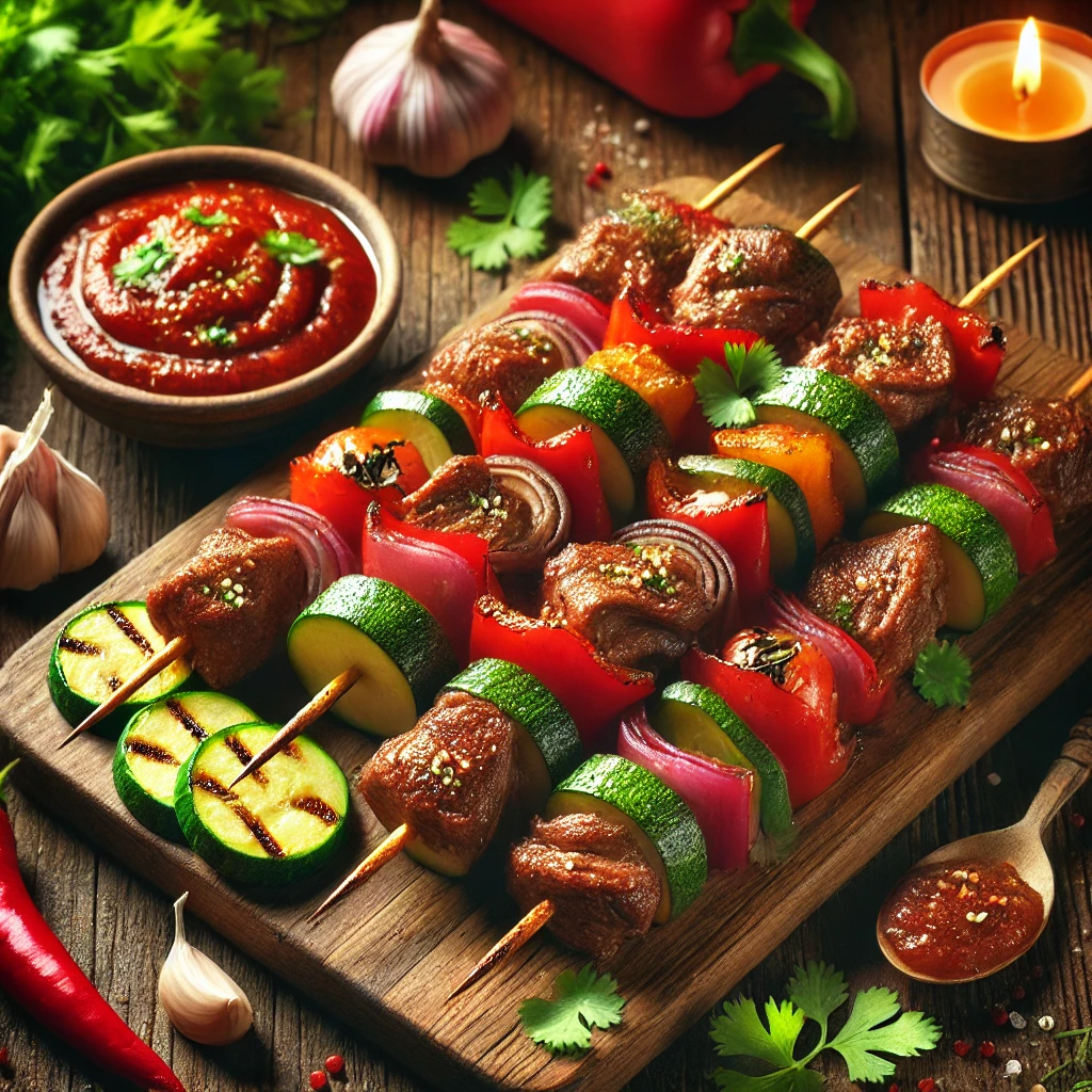 Egzotikus grillezett kenguruhús nyárs édes chili szósszal