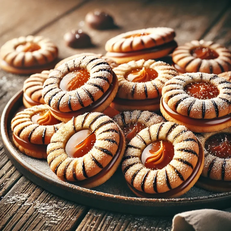 Karamellás linzer tálalva egy tányéron