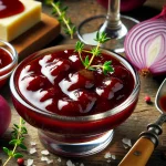 Karamellizált hagymás vörösbor szósz tálalva