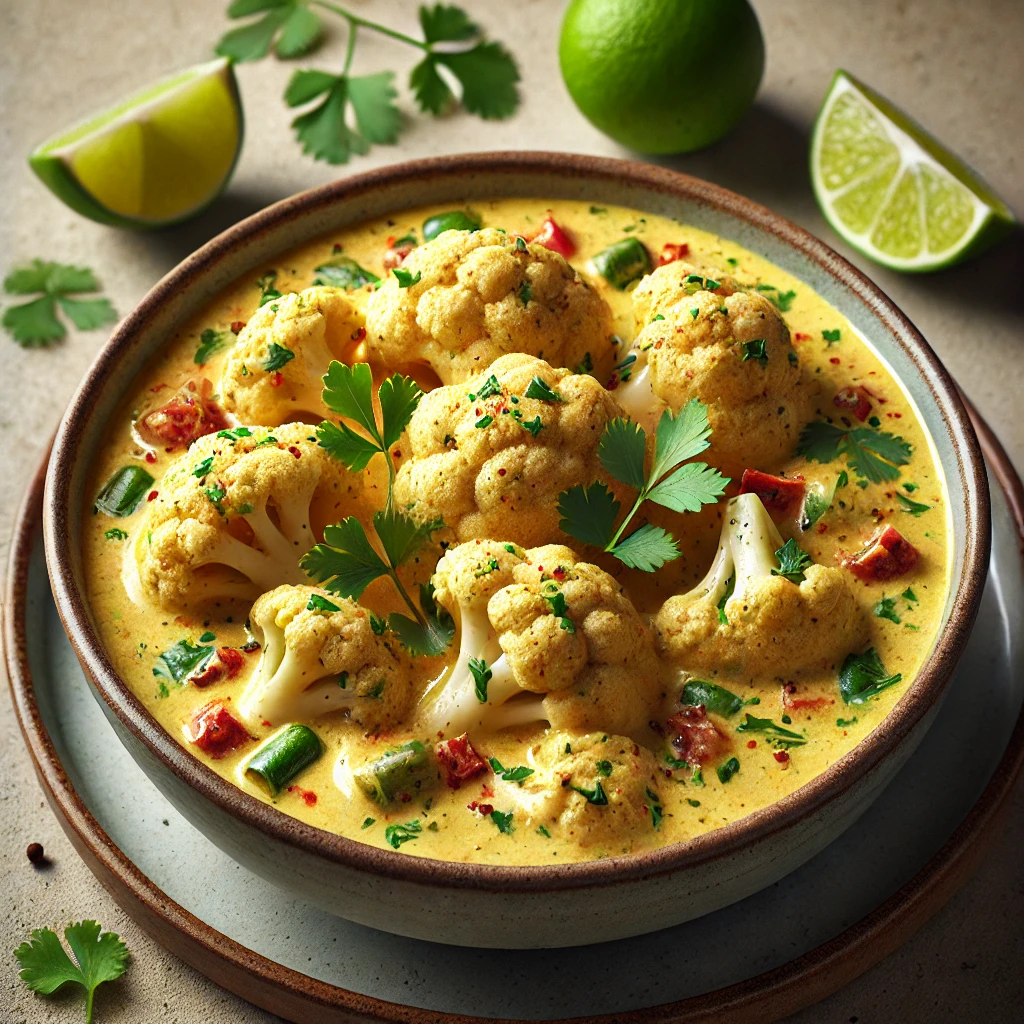 Tápláló karfiolos curry lime-mal és kókusztejjel