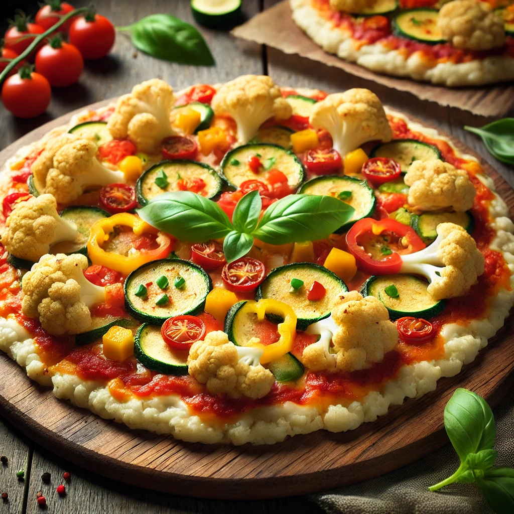Egészséges és ízletes karfiolos pizza vegán feltéttel
