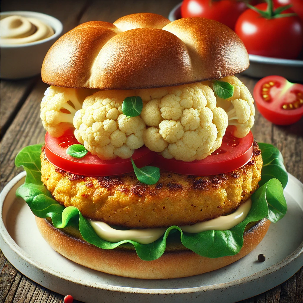 Laktató és ízletes vegán hamburger karfiolból és zöldségekből